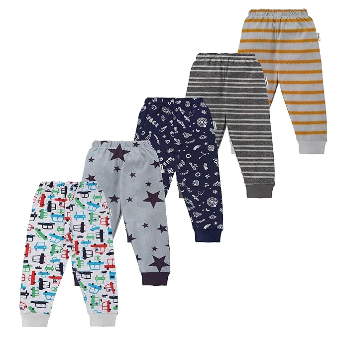 [Size: 0 Months-3 Months] - NammaBaby Cotton Pajama Pants with All Over Print for Boys and Girls (Multicolor Designs)(Regular Fit)(Pack of 5)