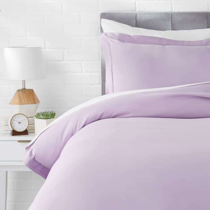 AmazonBasics Microfiber Comforter COVER with pillow cover - Single (66x90-inch, 2-Piece), Frosted Lavender (COMFORTER NOT INCLUDED)