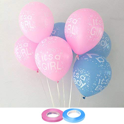 AMFIN® Pink & Blue Baby shower balloons with Curling Ribbon/Its A Boy And Its A Girl combo for Welcome Baby Party Decoration (Pack Of 30)
