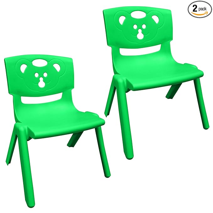 SUNBABY Magic Bear Face Chair Strong & Durable Plastic Best for School Study, Portable Activity Chair for Children,Kids,Baby (Weight Handles Upto 100 Kg Each)-Set of 2 Green/Green