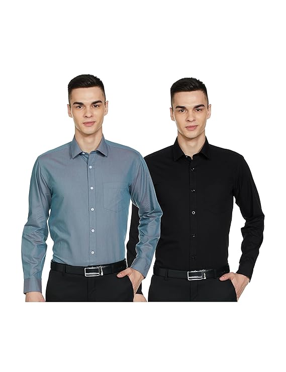 Amazon Brand - Symbol Men's Cotton Formal Shirt | Casual | Plain | Full Sleeve | Combo Pack of 2 - Regular Fit (Available in Plus Sizes)