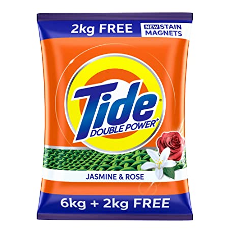 Tide Plus Detergent Washing Powder - 8kg Super Saver Pack | Jasmine & Rose Fragrance | Removes deep-seated Oil, Gravy, Tea Stains | World's No. 1 Detergent Brand