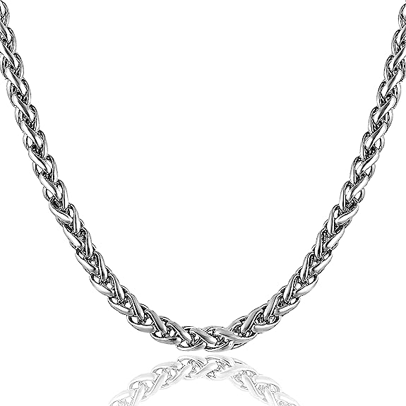 MEENAZ Chain for Men boyfriend Jewellery Stainless Steel Valentine Long Chain Gents Platinum Necklace Silver Chain for Men Boys Stylish -CN9136 (Silver White)
