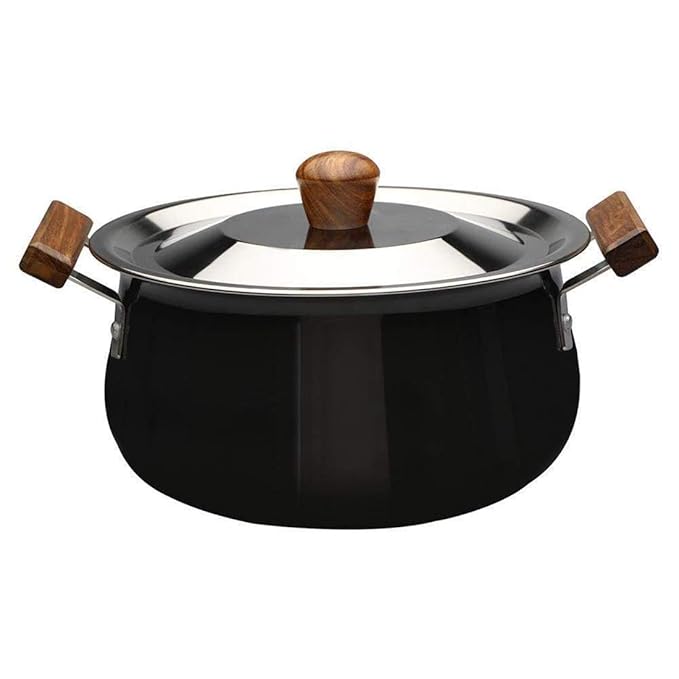 Wonderchef Ebony Hard Anodized Non-Stick Biryani Handi with Lid - 5L | Black, 1 Piece