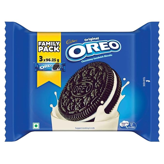 [Size: 100 g (Pack of 3)] - Cadbury Oreo Vanilla Flavour Crème Sandwich Biscuit, 288.75 g