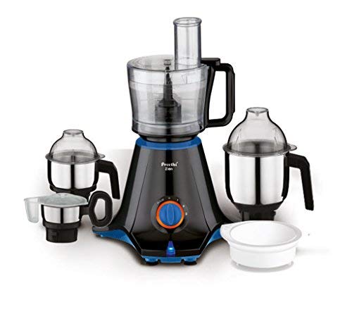 Preethi Zion Mixer Grinder for Kitchen - 4 Jars 750 Watt Mixie (3 Stainless steel Jars+1 Master Chef Plus Food processor Jar), Flexi lids, Vega W5 motor, Black (MG-227)