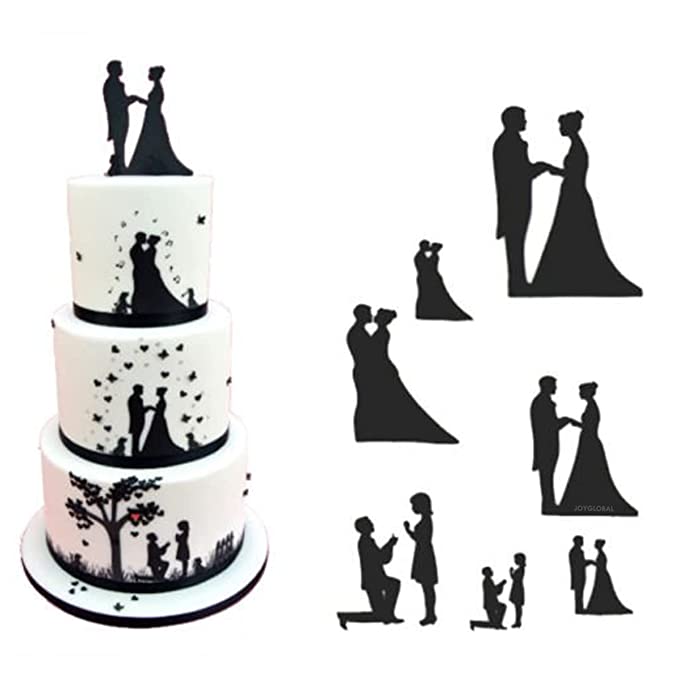 JoyGlobal 7 Piece/Set Wedding Couple for Valentine's Silhouette Stencil Cake Decorating Cutting Tool