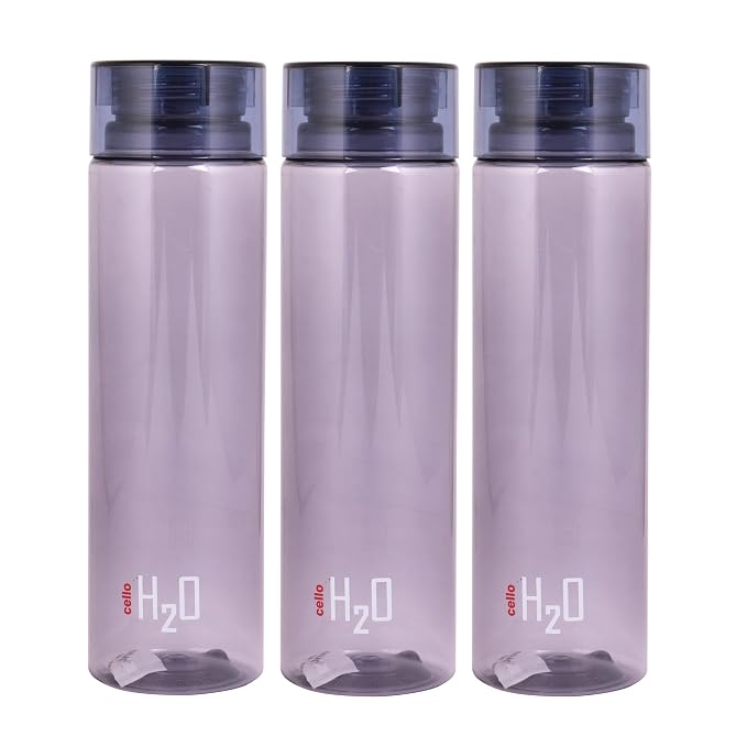 Cello H2O unbreakable Plastic water bottle, 1 litre, set of 3 (grey)
