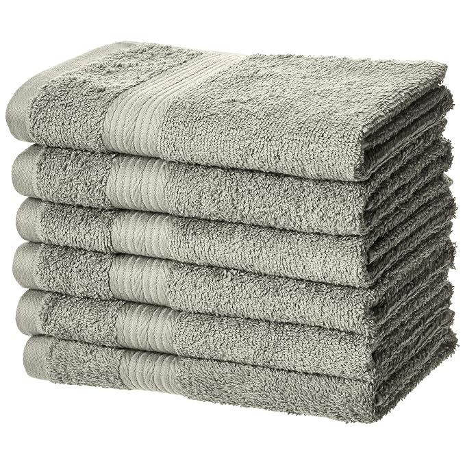 AmazonBasics Fade-Resistant Cotton Hand Towel - Pack of 6, Grey