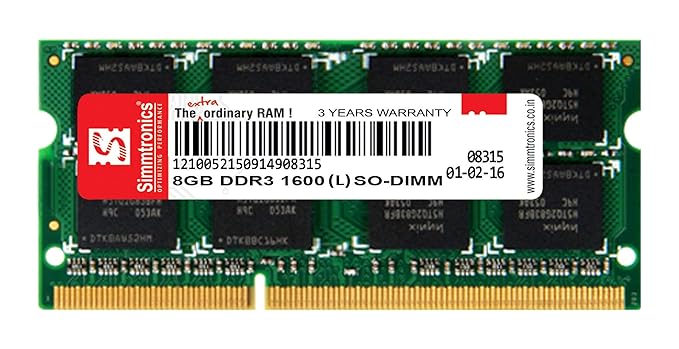 Simmtronics 8GB DDR3L Laptop RAM 1600 MHz (PC 12800) with 3 Year Warranty