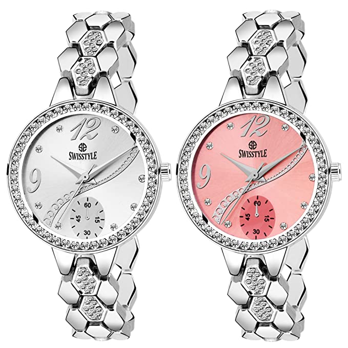 SWISSTYLE Britton Analogue Silver and Pink Dial Combo Women's Watch