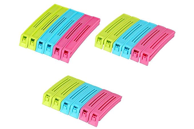 DeoDap 18Pc Plastic Food Snack Bag Pouch Clip Sealer for Keeping Food Fresh for Home Kitchen Camping Snack Seal Sealing Bag Clips (Multi Color) | Pouch Clip Sealer 18 Piece | Food Clips Sealer |