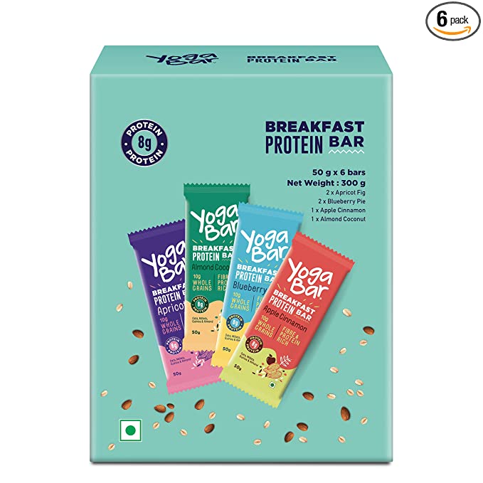 Yogabar Breakfast Bars Variety Pack | Daily Protein Snack | High Energy & Nutrition Bars | 8g Protein & 7g Fibre Protein Bars | Pack of 6 Protein Bar x 45g | No Preservatives