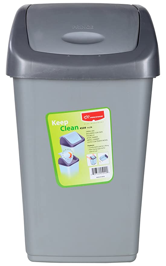 Princeware Plastic Dustbin (9 Liters, Grey)