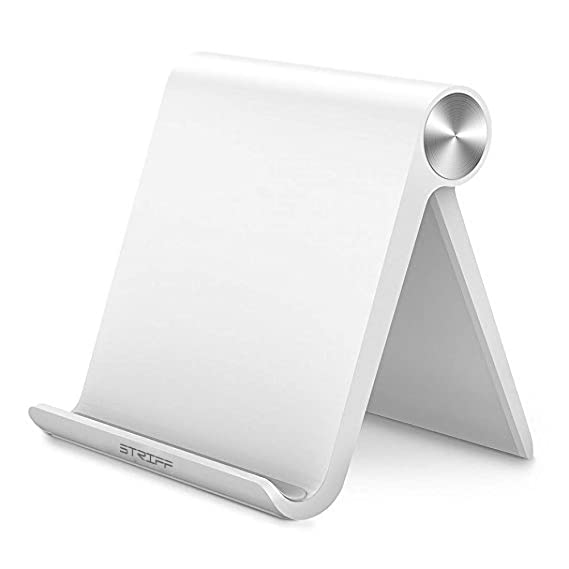 STRIFF Multi Angle Mobile Stand. Phone Holder for iPhone, Android, Samsung, OnePlus, Xiaomi. Portable,Foldable Cell Phone Stand.Perfect for Bed,Office, Home,Gift and Desktop (White)
