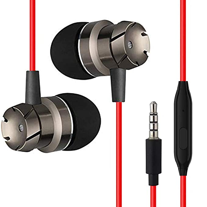 pTron HBE6 Headphone (High Bass Earphones) Metal in-Ear Wired Headset with Mic for All Smartphones (Red & Black)