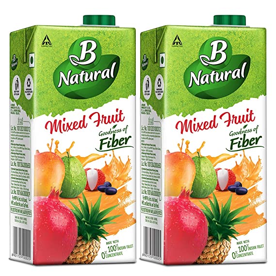 B Natural Mixed Fruit, Goodness of fiber, 1 litre (Pack of 2)