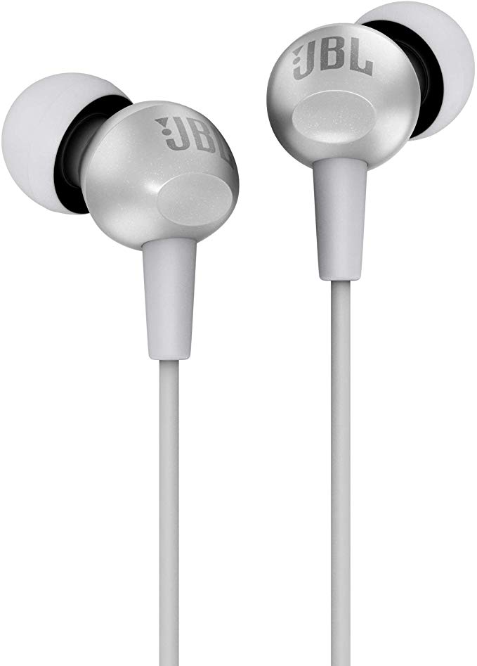 JBL C200SI, Premium in Ear Wired Earphones with Mic, Signature Sound, One Button Multi-Function Remote, Angled Earbuds for Comfort fit (Gray)