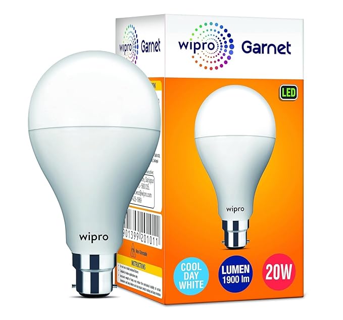 Wipro Garnet A60 Base B22D 20-Watt LED Bulb (White, Pack of 1)