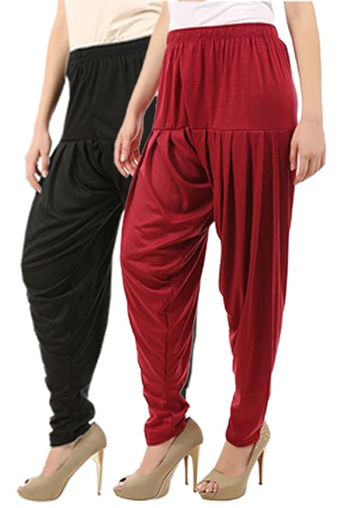 [Size: L] - Buy That Trendz Women's Cotton Viscose Lycra Dhoti Patiyala Salwar Harem Bottoms Pants Purple Jade Green Combo Pack of 2