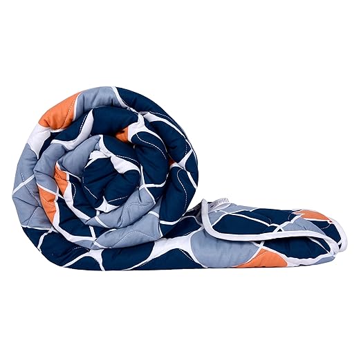 Divine Casa Microfiber All-Weather 120 GSM Reversible Single Bed Size Quilt Comforter Blanket - (140 x 230 CM, True Blue and Orange, Geometric)