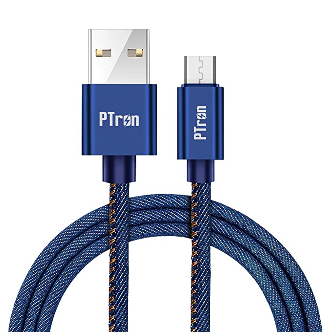 PTron Indigo Micro USB Cable 2.1A Fast Charging Cable 1 Meter Long USB Cable - (Blue)