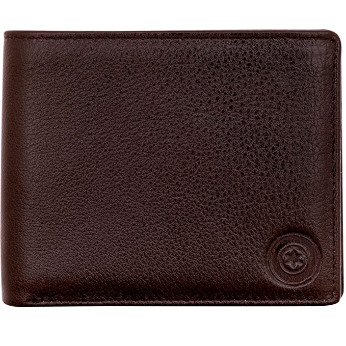 POLLSTAR Men's Leather RFID Blocking Slim Wallet without Coin Pocket (Brown)
