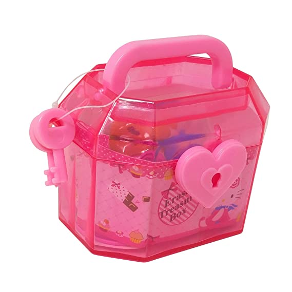 PARTEET Kid's Mistery Box with Key and Neckless Erasers (Multicolour, Sandook Eraser 1Pc)