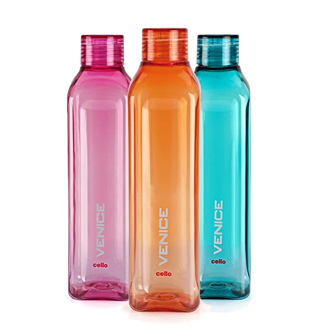 [Apply Coupon] - Cello Venice Water Bottles Set of 3, 1000ml Each | Unbreakable, BPA-Free, Food Grade Bottle For Kitchen| Airtight & Leakproof Lid| Reusable Set of Fridge Plastic Bottles for Home, Office, Gym, Gifting