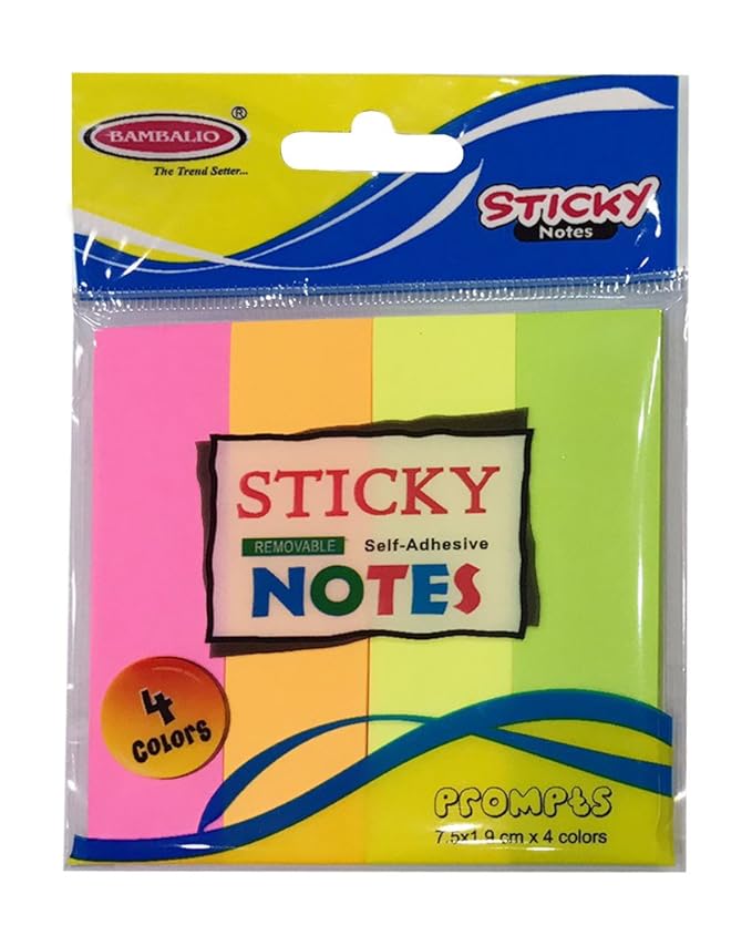 Bambalio SN-40 Sticky Note Pad - 3 x 1 inch,4 Neon Colour Prompts, 40 Sheets/Prompt,Pack of 6