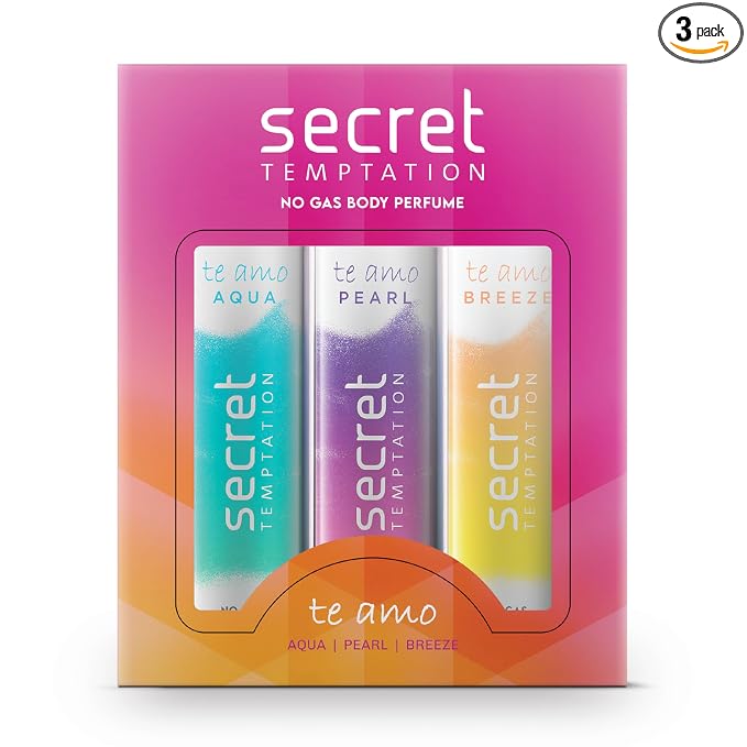 Secret Temptation Te Amo Aqua, Breeze and Pearl No Gas Deodorant Perfume Body Spray for Women, Pack of 3 (120ml each)