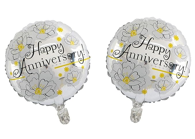 AMFIN® (Pack of 2) 17 Inch Happy Anniversary Round Foil Balloons / Happy Anniversary Balloons for Decoration / Birthday Theme Party Decorations (Design 1)