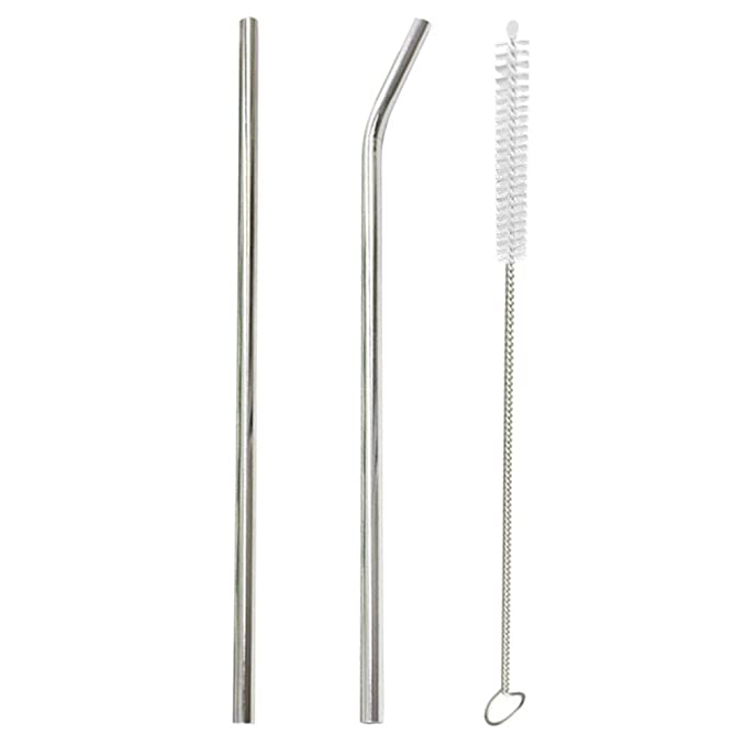 AWSM Tomtopp Stainless Steel Metal Drinking Straws + Brush (2Pcs + 1pcs)