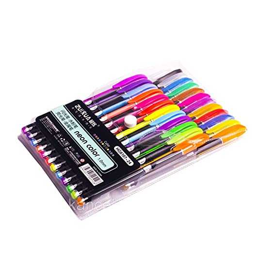 Oytra 24 Colour Pen Set with Glitter Sparkle Neon Colored for Mandala Drawing Colouring Writing Calligraphy Doodling Art Stationary with Metallic Pastel Fluorescent Colors