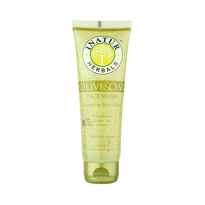 Inatur Olive & Oat Face Wash | For Sensitive Skin | Enriched with Green Tea, Honey Extract, Oats and Virgin Olive Oil | Deep Hydration and Cleansing | 75 ml