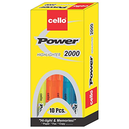 Cello Power Line Highlighter - Pack of 10 (Multicolor)