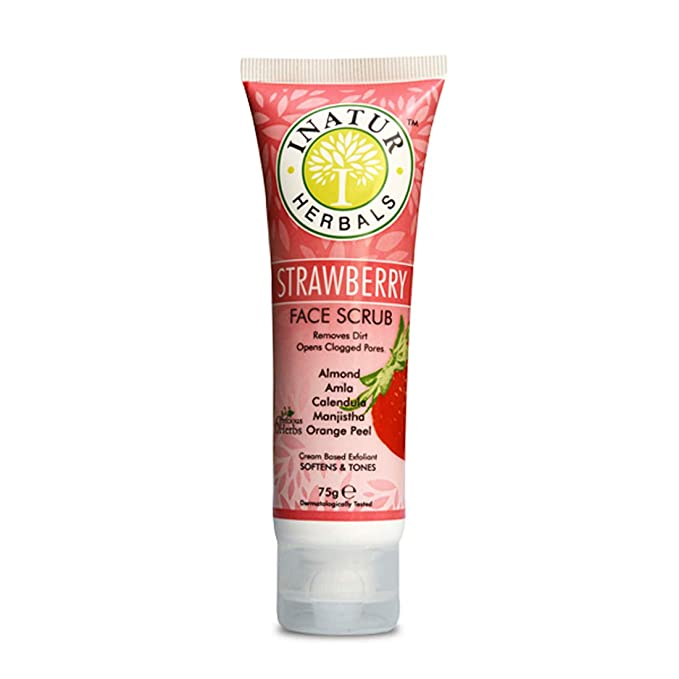 Inatur Strawberry Face Scrub 75g, Softening Body Polish, Energizes Skin, Removes Dirt and Brightens Skin, Vegan, Natural, Contains No Animal Fats & Chemicals