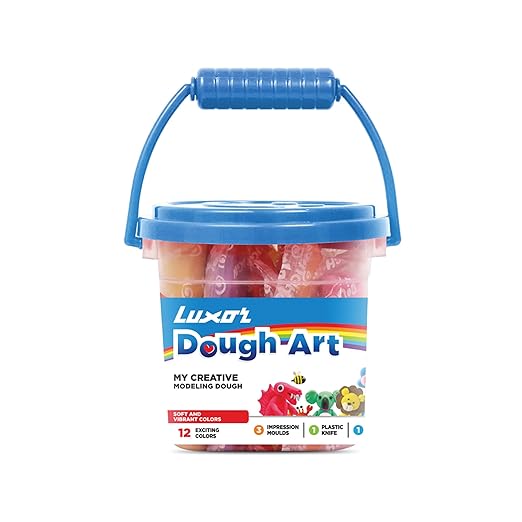 Luxor Doodles My Creative Modeling Dough Bucket| 12 Assorted colours Dough, 1 Roller, 1 Plastic Knife, & 3 Impression Moulds | Best Choice For Budding Artists