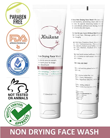KIRIKURA Non Drying face Wash, Daily face cleanser, Unisex, Non comedogenic, Non-Sensitizing, Non Irritating, Soap free, Lipid Free for all skin types.