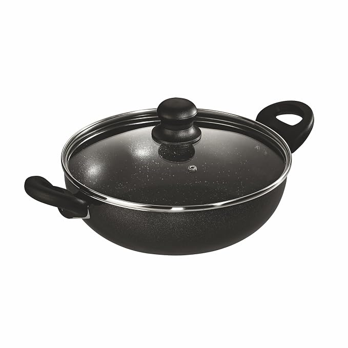 Butterfly Granza Non Stick Kadai with Glass Lid | 280 mm |Non-Stick Premium Virgin Aluminium | Induction Base| PFOA Free | Scratch Resistant