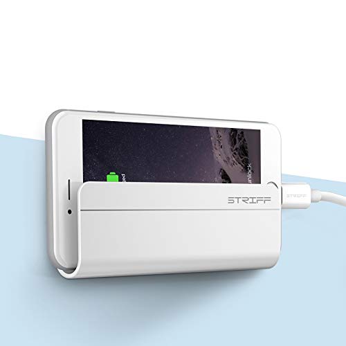 STRIFF Wall Mount Phone Holder Wall Mount with Adhesive Strips, Charging Holder Compatible with iPhone, Smartphone and Mini Tablet (Pack of 1) (White)