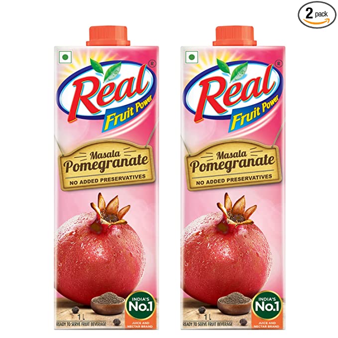 Real Masala Pomegranate Fruit Juice - 1L (Pack of 2) | No Added Preservatives, No Artificial Colours & Artificial Flavours | Goodness of Best Pomegranates with Chatpata Masala | Daily Dose of Fruit Nutrition| Tasty, Refreshing & Energizing Fruit Drink