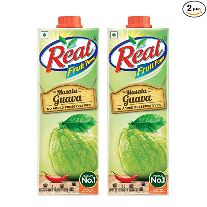 Real Masala Guava Fruit Juice - 1L (Pack of 2) | No Added Preservatives, No Artificial Colours & Artificial Flavours | Goodness of Best Guavas with Chatpata Masala | Daily Dose of Fruit Nutrition | Tasty, Refreshing & Energizing Fruit Drink