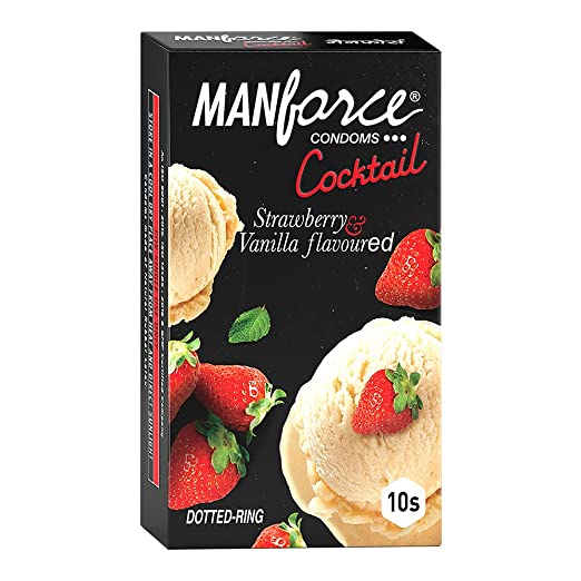 Manforce Cocktail Strawberry & Vanilla Extra Dotted & Flavoured Condoms | Lubricated Latex Condoms | India's No. 1* Condom Brand for Safe Sex | 10 pcs