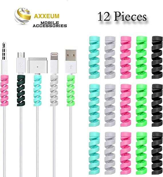 Axxeum Silicon Lightning USB Data Charging Cable Protector and Saver for Both Ends for All Android and iPhone Smartphones (Multicolor) -Pack of 3, 12 Pieces