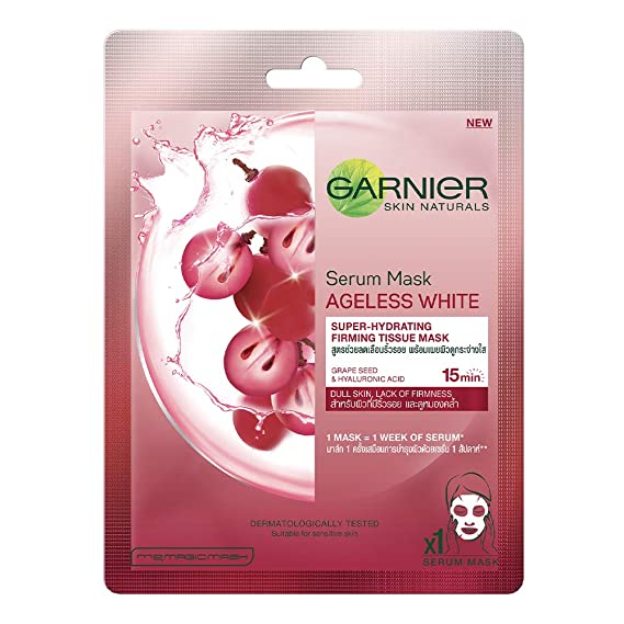 Garnier Skin Naturals, Ageless White, Face Serum Sheet Mask (Red), 32g