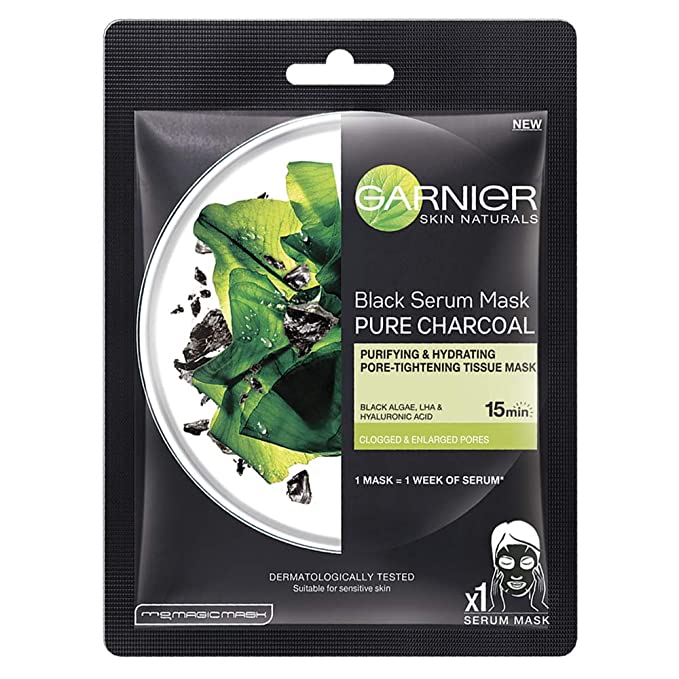 Garnier Skin Naturals, Charcoal, Face Serum Sheet Mask (Black), 28g