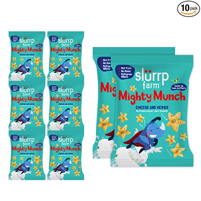 Slurrp Farm Healthy Snacks for Kids | Mighty Puff Cheese & Herbs| Not Fried, No Maida | Snack for School Tiffin and Travel-Friendly | 8X 20g Each