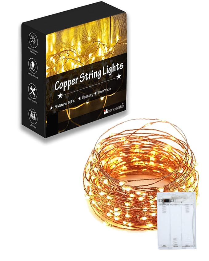 Homesake 50 LED Fairy Lights for Room Decoration Battery Operated String Lights for Home Decor, Diwali Decoration for Home, Festive Decor, Led Lights for Decor, Warm White (5 Meter)