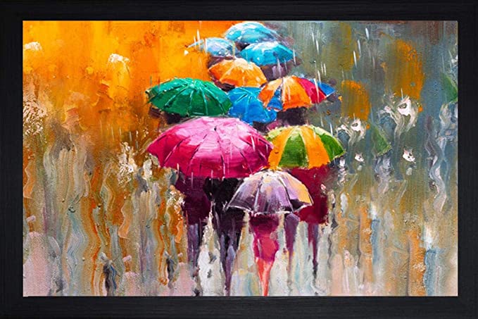 SAF Rainy Umbrella Modern Art UV Coated Home Decorative Gift Item Framed Painting 14 inch X 20 inch SANFM6680
